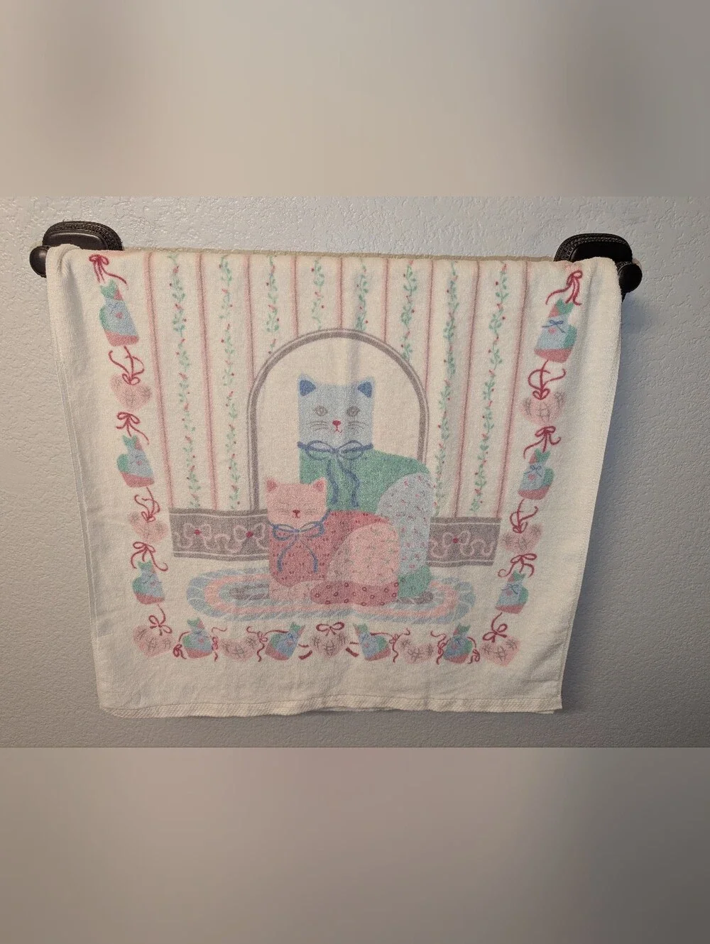 Vintage 80s Fieldcrest St. Marys Country Cat Towels - 2 Towels